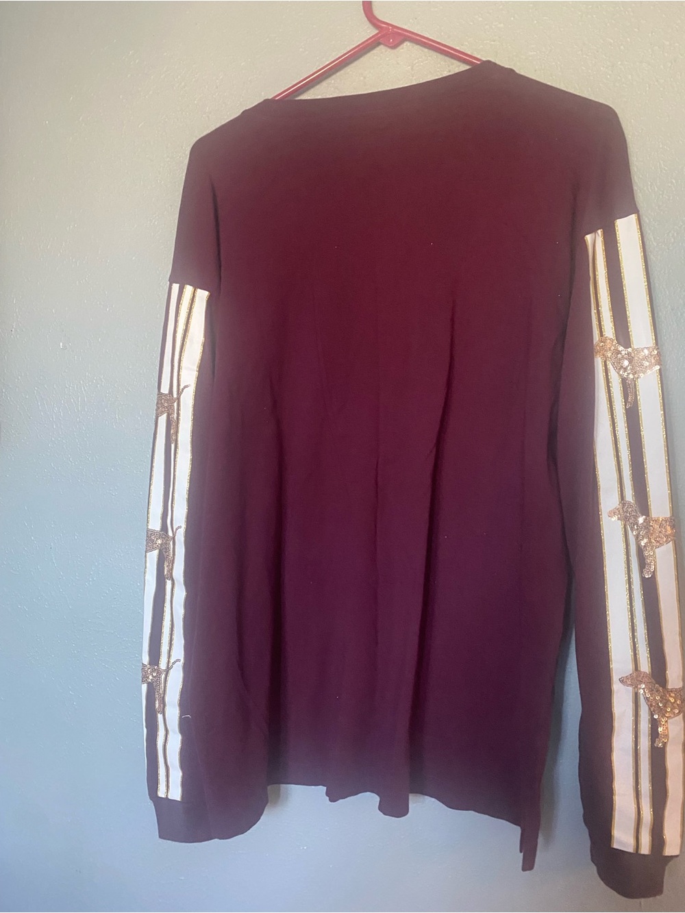 Victoria Secret PINK Maroon White Gold Sequin Letters LONGSLEEVE Top Rare Large - Picture 6 of 7